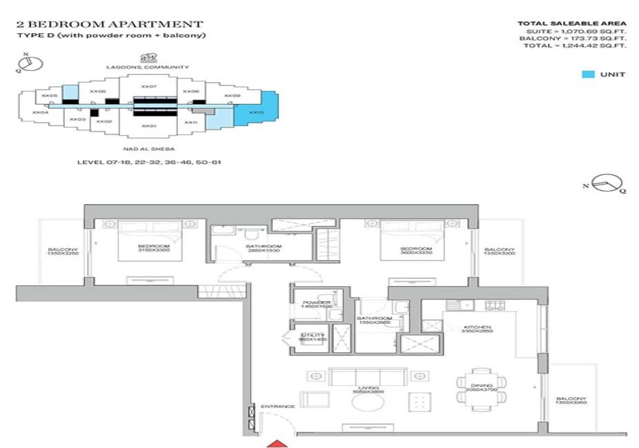 Sobha Hartland 2 Dubai 1 Bedroom Apartment Floor Plan