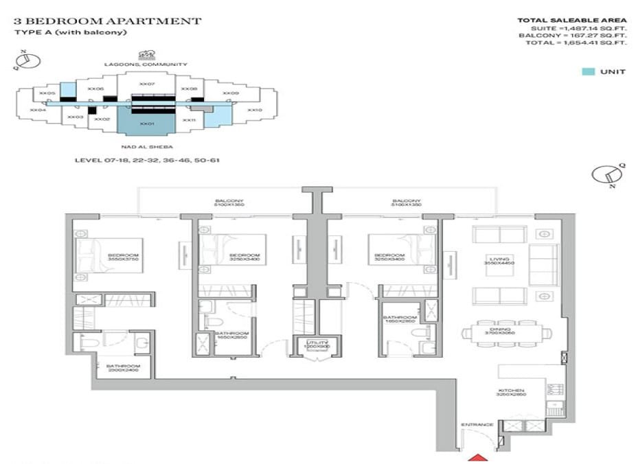 Sobha Hartland 3 Dubai 1 Bedroom Apartment Floor Plan